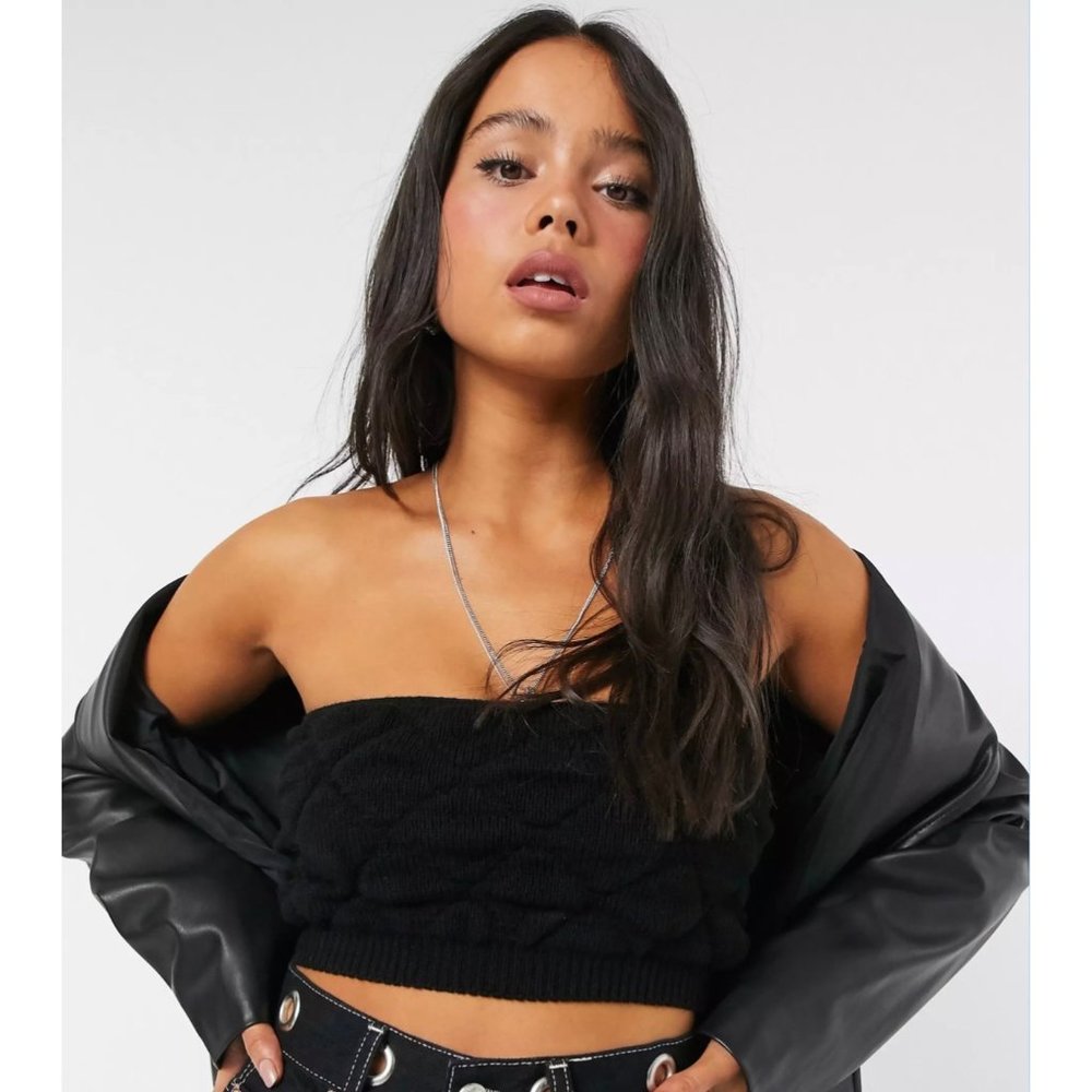 Topshop knitted quilted bandeau - black - NEW